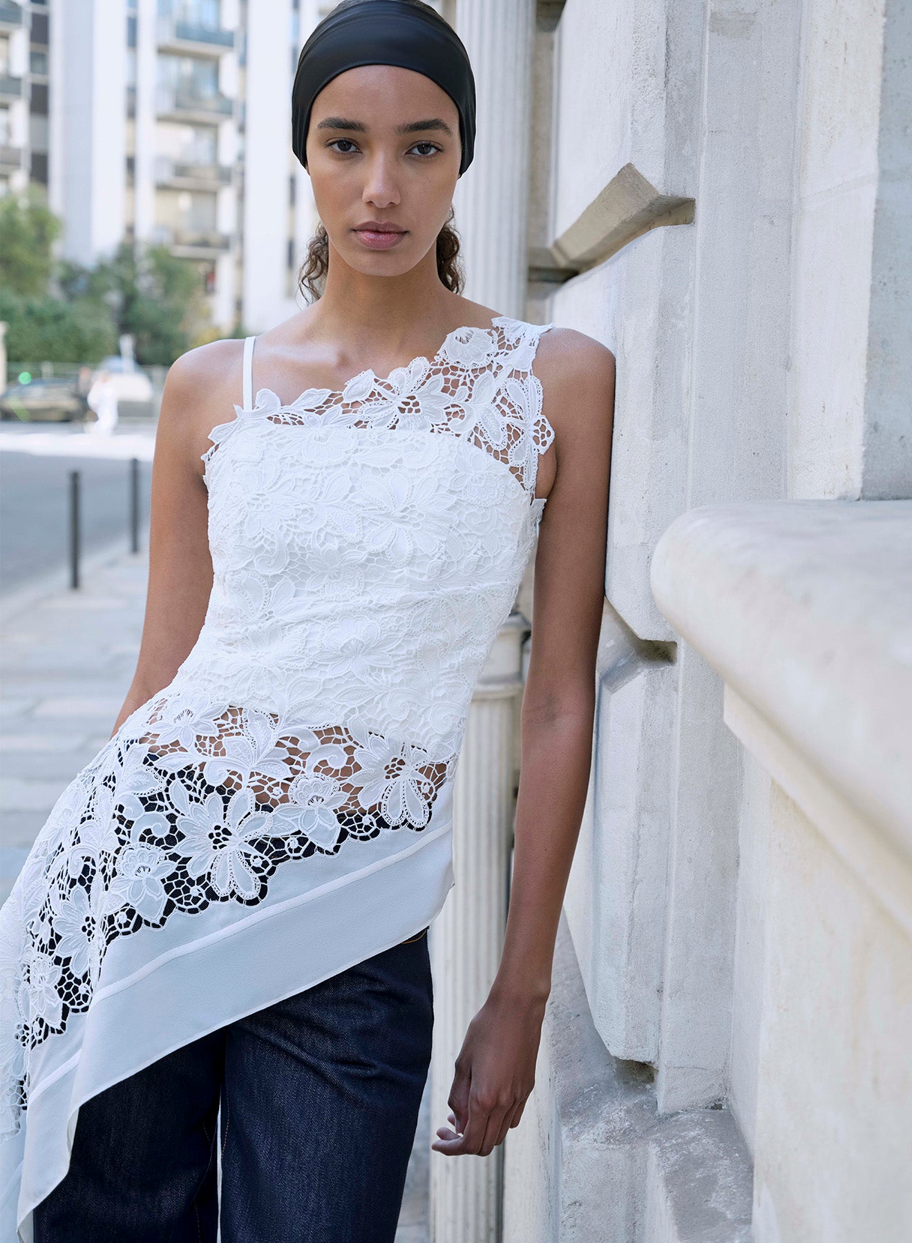 FAYE TOP (WHITE GUIPURE LACE W/ SWAN)
