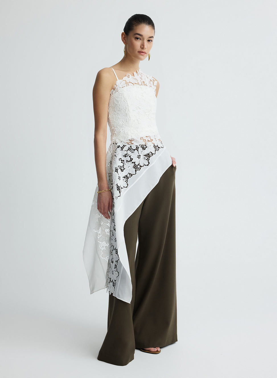 FAYE TOP (WHITE GUIPURE LACE W/ SWAN)