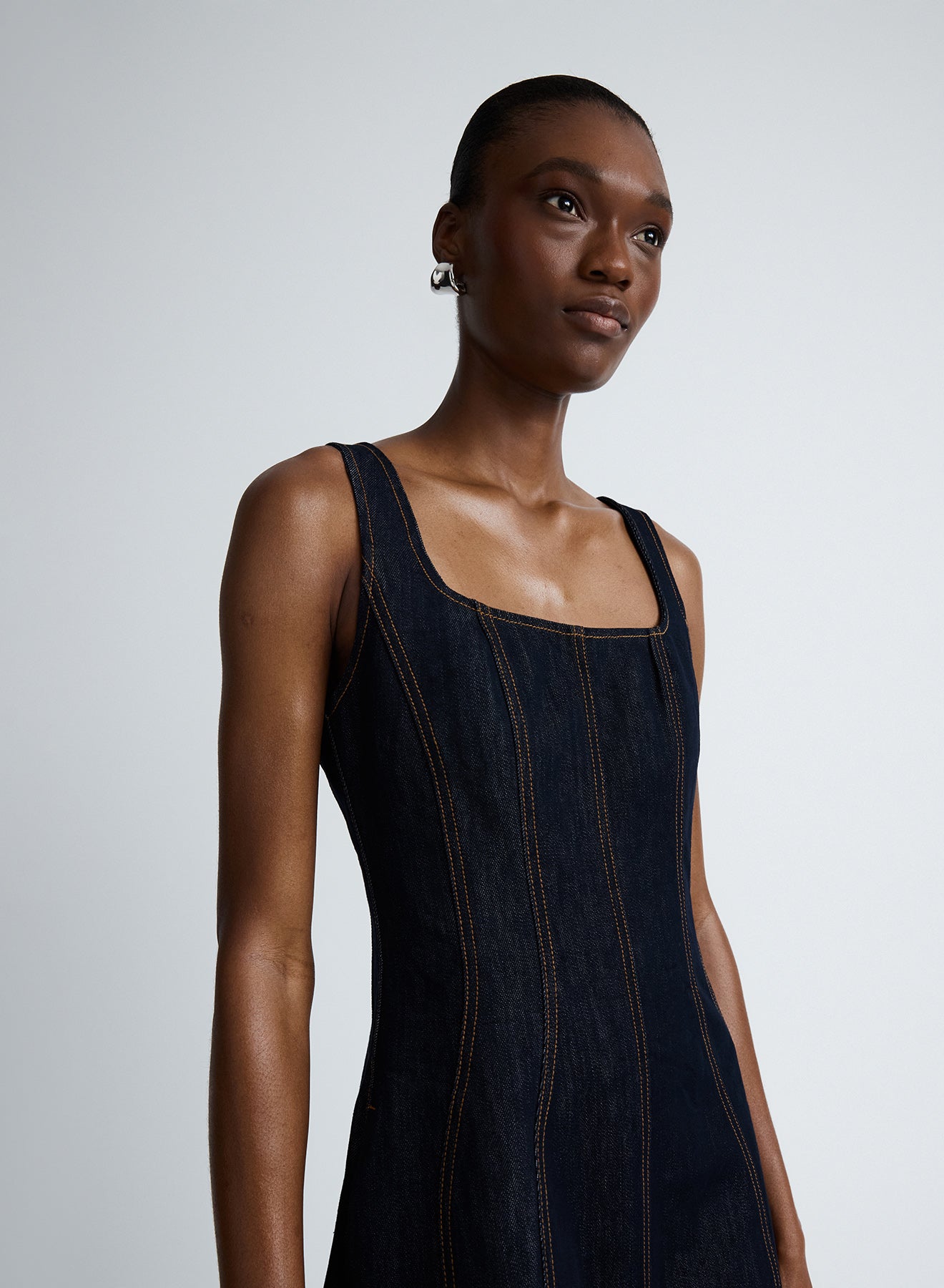 justice denim dress Denim Dress Justice Dresses Sale Bandeau Metallic Foil Detail Mini Dress In Blue Denim EGO US