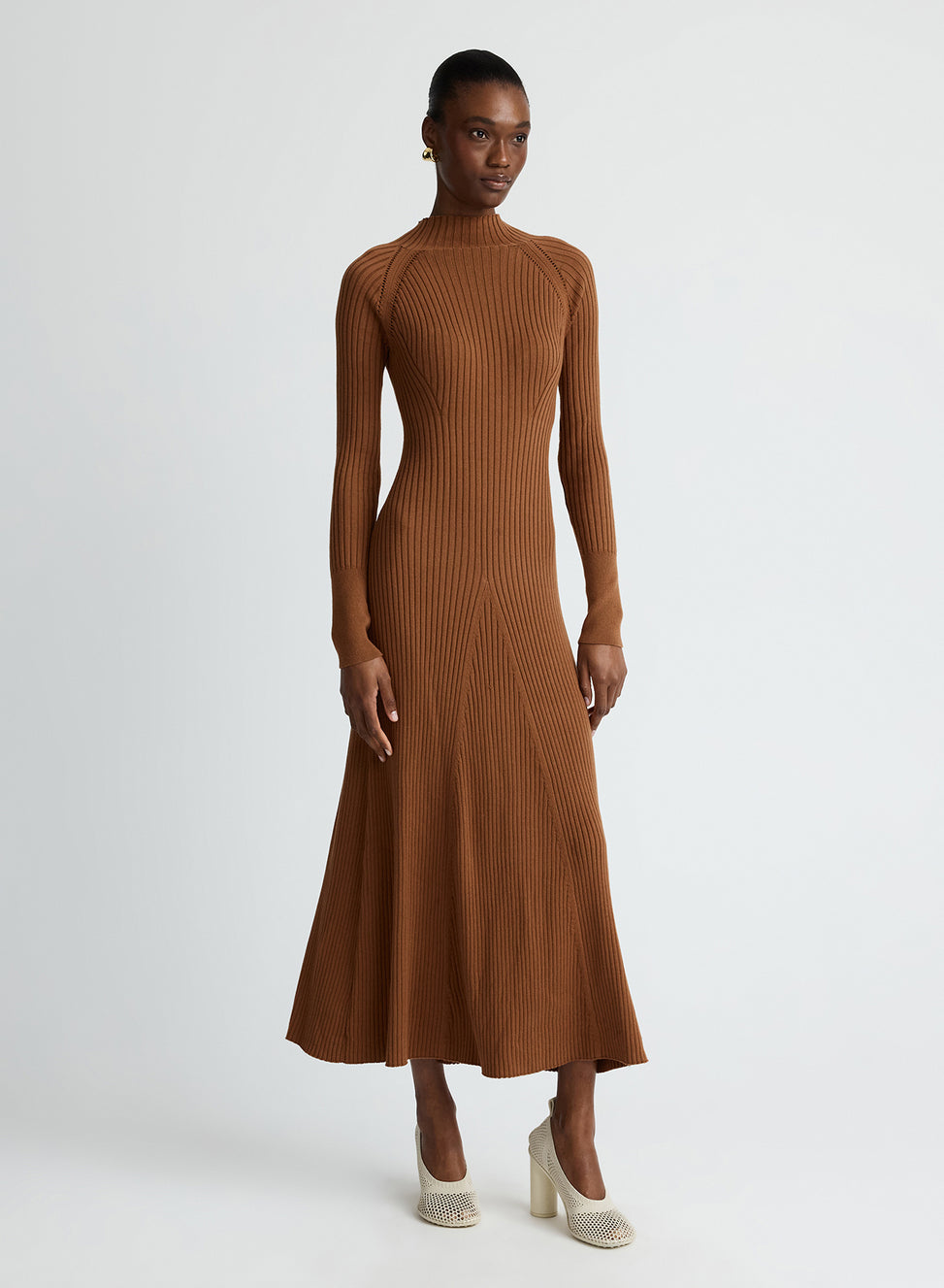 anna quan brown dress Anna Quan Penelope contrasting-trim Knitted Dress | Brown