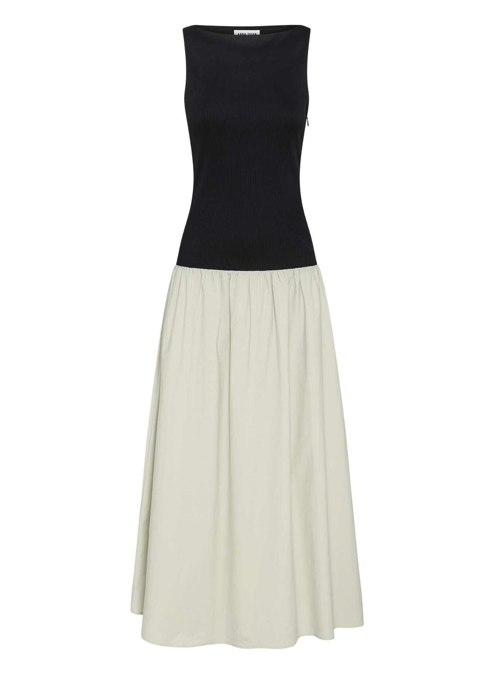 Dress up in style with ANNA QUAN'S Boat Neck Mixed Media Dress ‚Äö√Ñ√¨ a perfect blend of sophistication and comfort. The boat neck adds a touch of elegance to this versatile piece, ideal for a variety of occasions - easily taking you from day to dinner. Dinner dress, day dress, every day dress, mixed media dress, cotton skirt, stretch top.