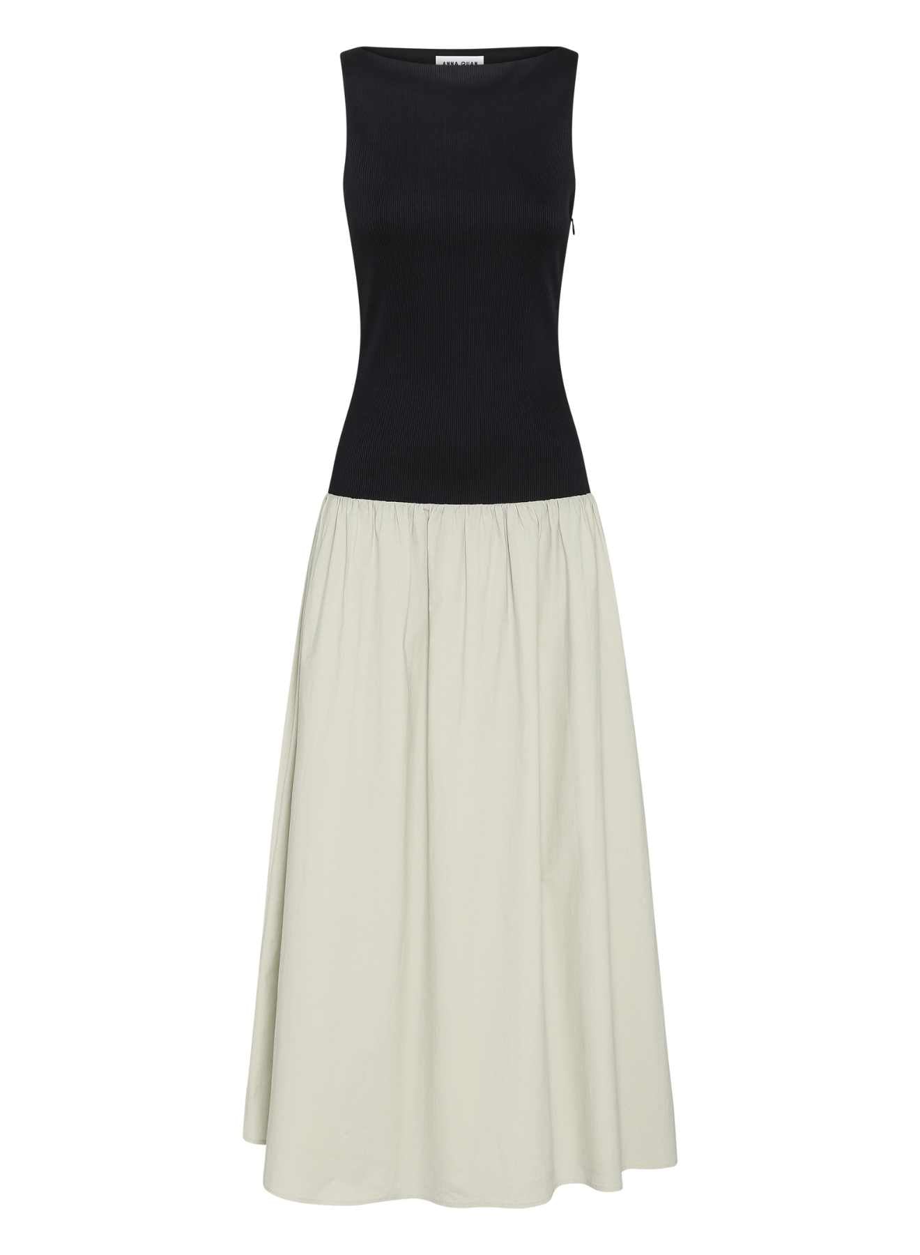 Dress up in style with ANNA QUAN'S Boat Neck Mixed Media Dress – a perfect blend of sophistication and comfort. The boat neck adds a touch of elegance to this versatile piece, ideal for a variety of occasions - easily taking you from day to dinner. Dinner dress, day dress, every day dress, mixed media dress, cotton skirt, stretch top.