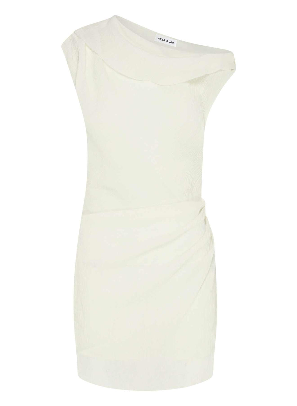 ANNA QUAN Off-Shoulder Crinkle White Mini Dress, a versatile and timeless addition to your wardrobe. Discover all new dresses for any event or special occasion. White mini-dress, white event dress, wedding party dress, ivory mini-dress, ivory event dress, ivory special occasion dress.