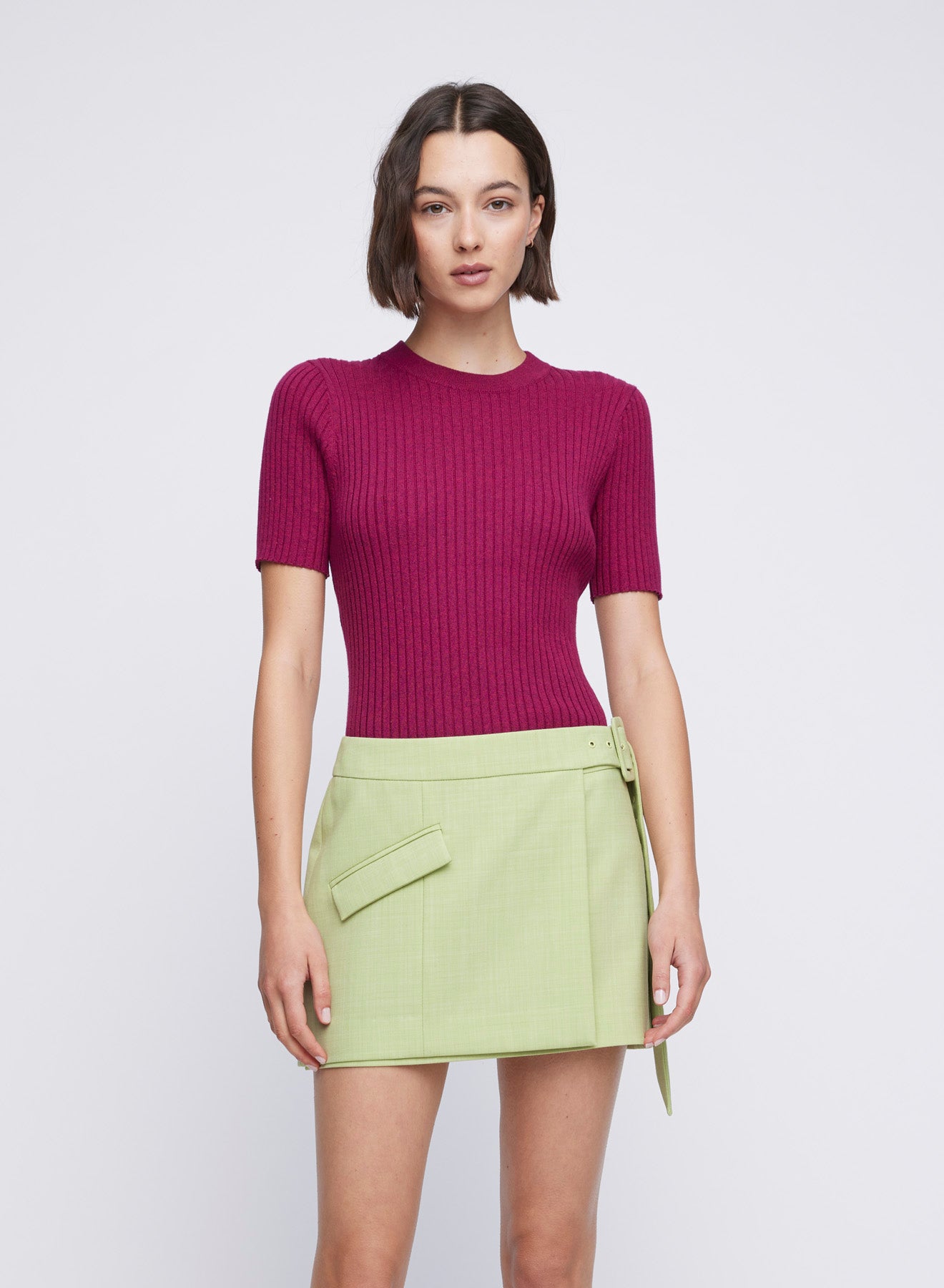 ANNA QUAN cotton rib knit crew neck top with marl texture. Short sleeve knit top, short sleeve top, short sleeve tee, every day knit tee, every day work knit top.