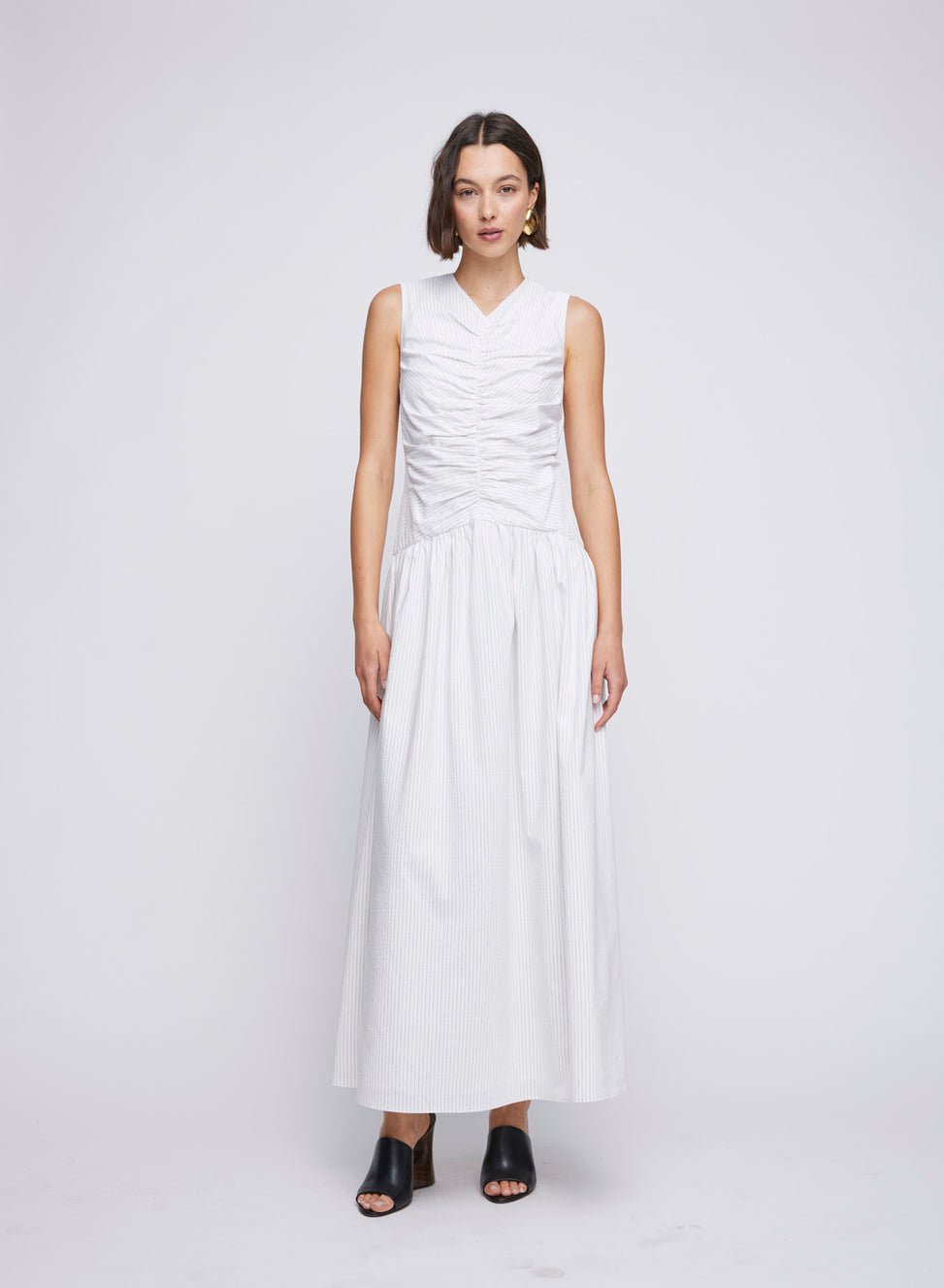 ANNA QUAN Transeasonal Dressing - Gathered bodice, sleeveless maxi dress. White dress, day dress, white day dress, cotton dress, holiday dress, resort dress, white holiday dress, white beach dress, cotton dress.