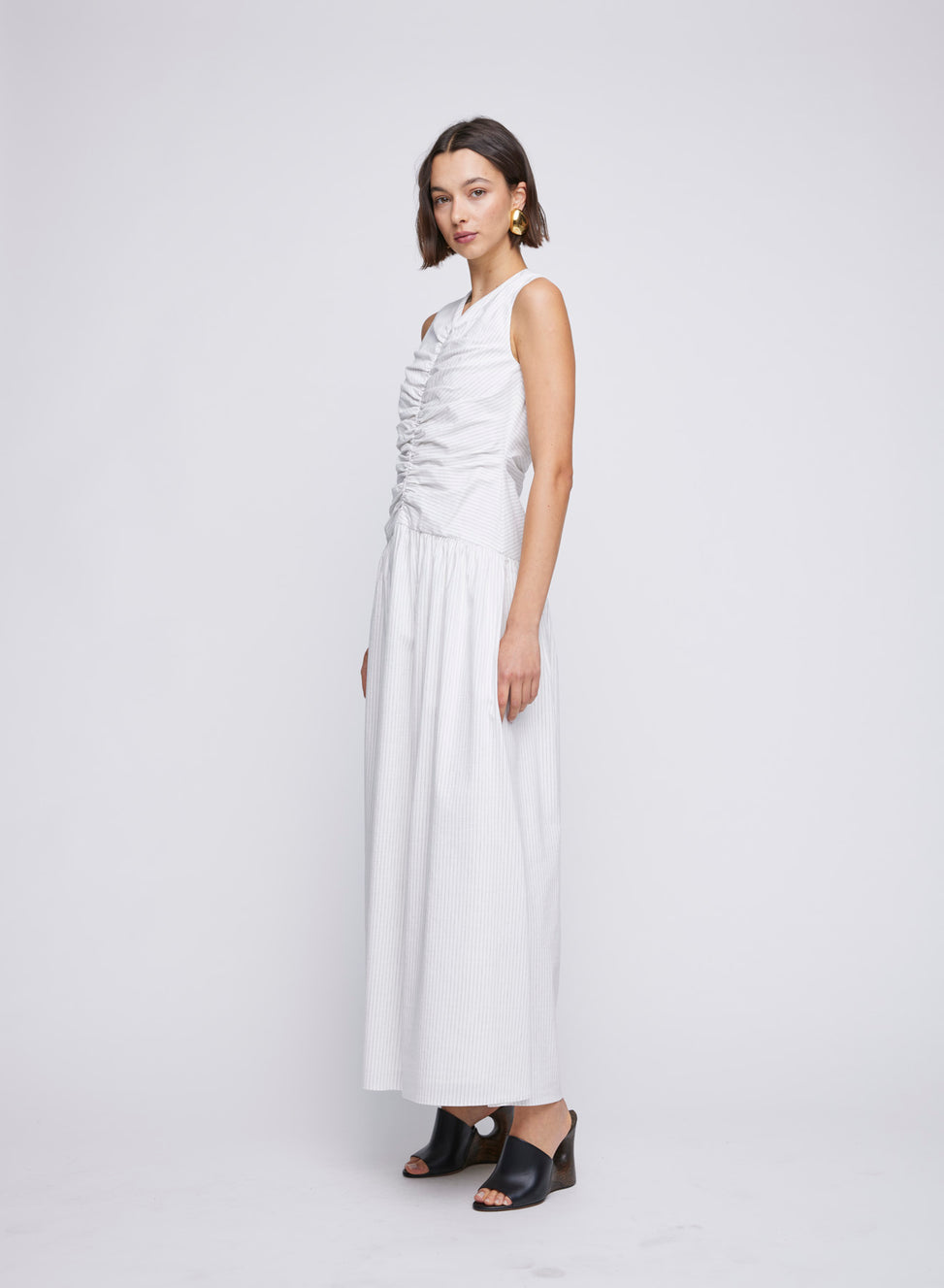 ANNA QUAN Transeasonal Dressing - Gathered bodice, sleeveless maxi dress. White dress, day dress, white day dress, cotton dress, holiday dress, resort dress, white holiday dress, white beach dress, cotton dress.