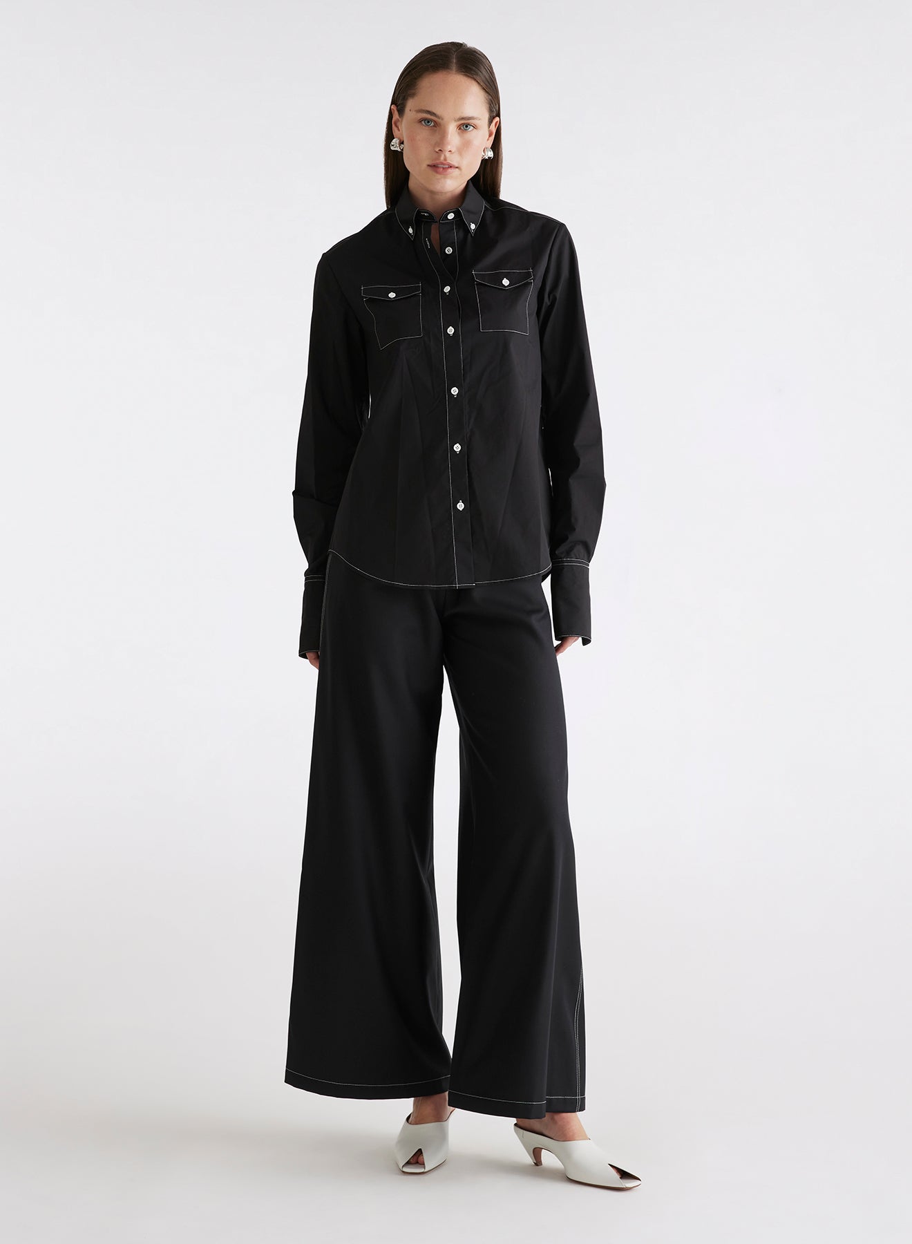 LENNY PANT (BLACK W/ TOP STITCH)