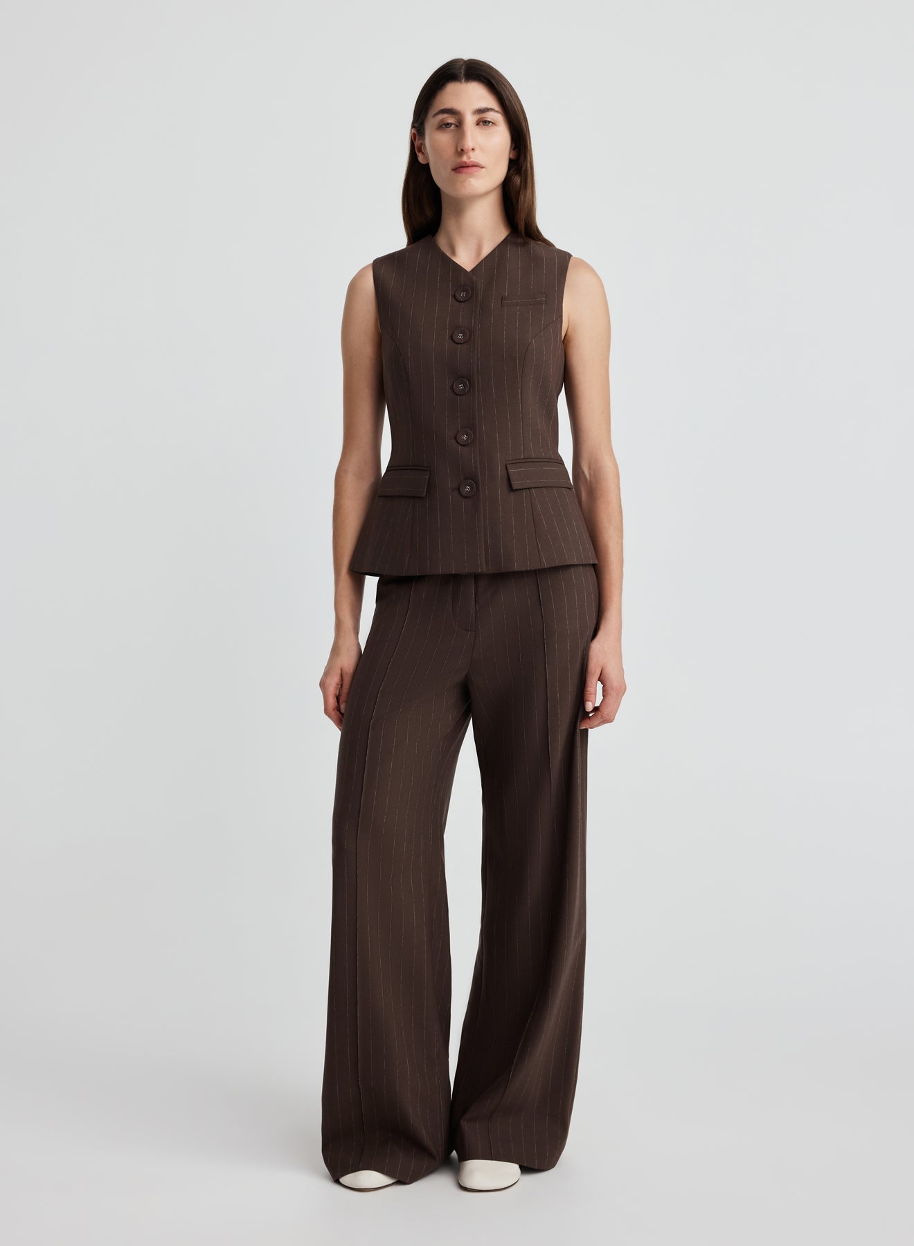 KENDALL TOP (BROWN CHALK STRIPE)