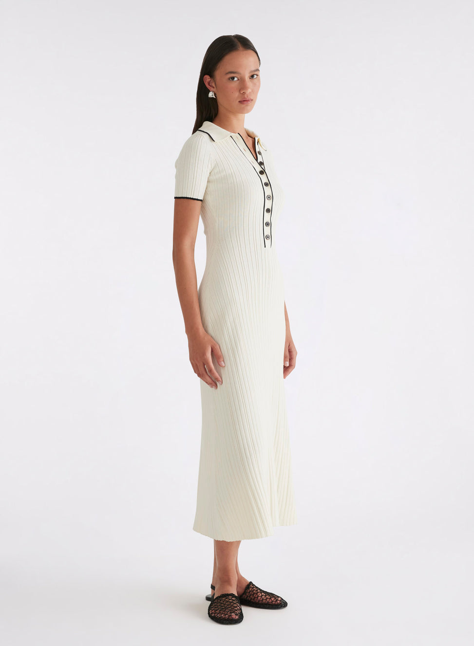 anna quan ribbed dress Anna Quan Penelope Short-Sleeve Rib-Knit Maxi Polo Dress