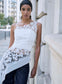 FAYE TOP (WHITE GUIPURE LACE W/ SWAN)